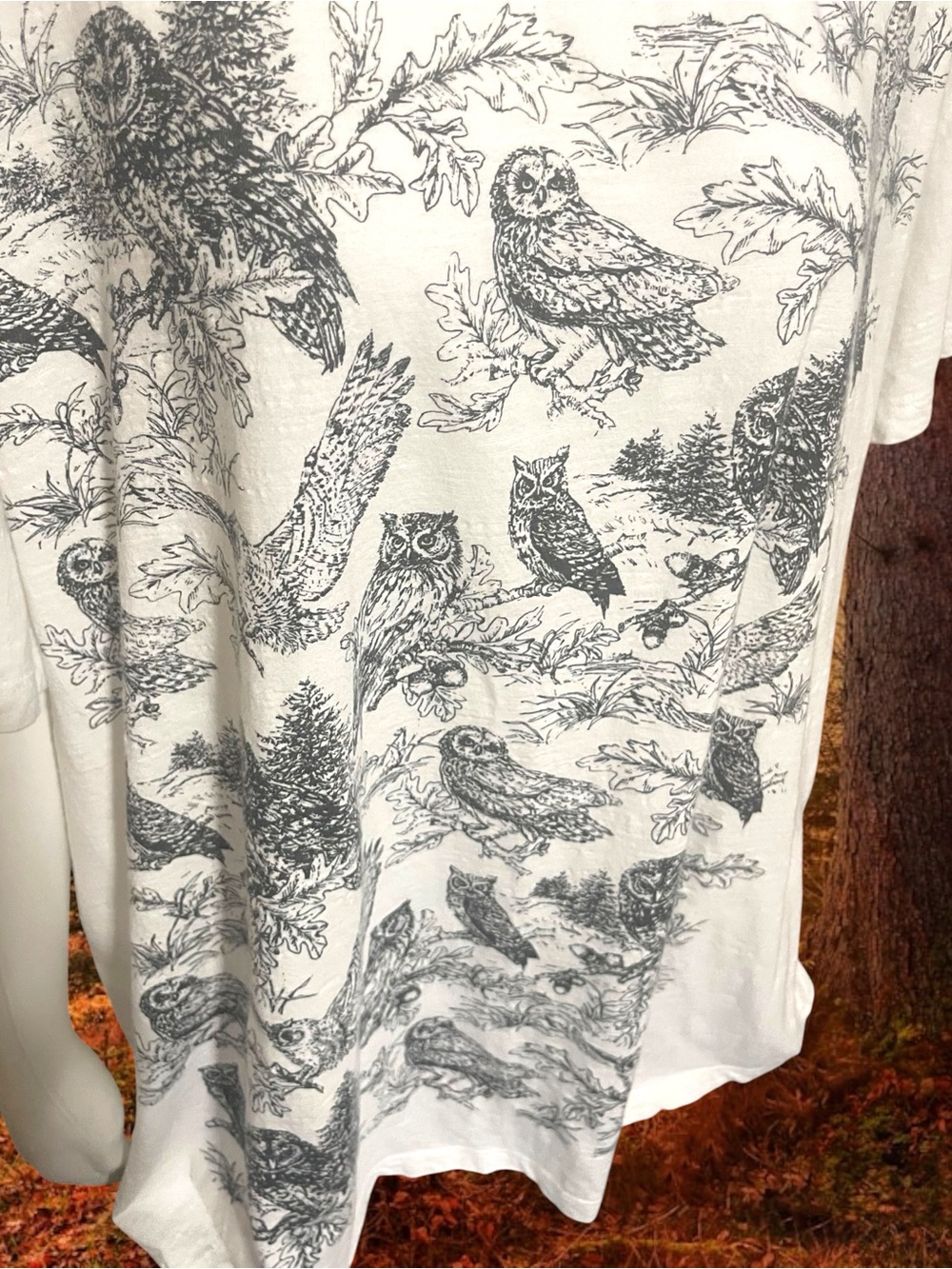 April Cornell Owl in the Woods Graphic Scoop Neck Tee Cream Cottagecore XL/XXL - Picture 5 of 12
